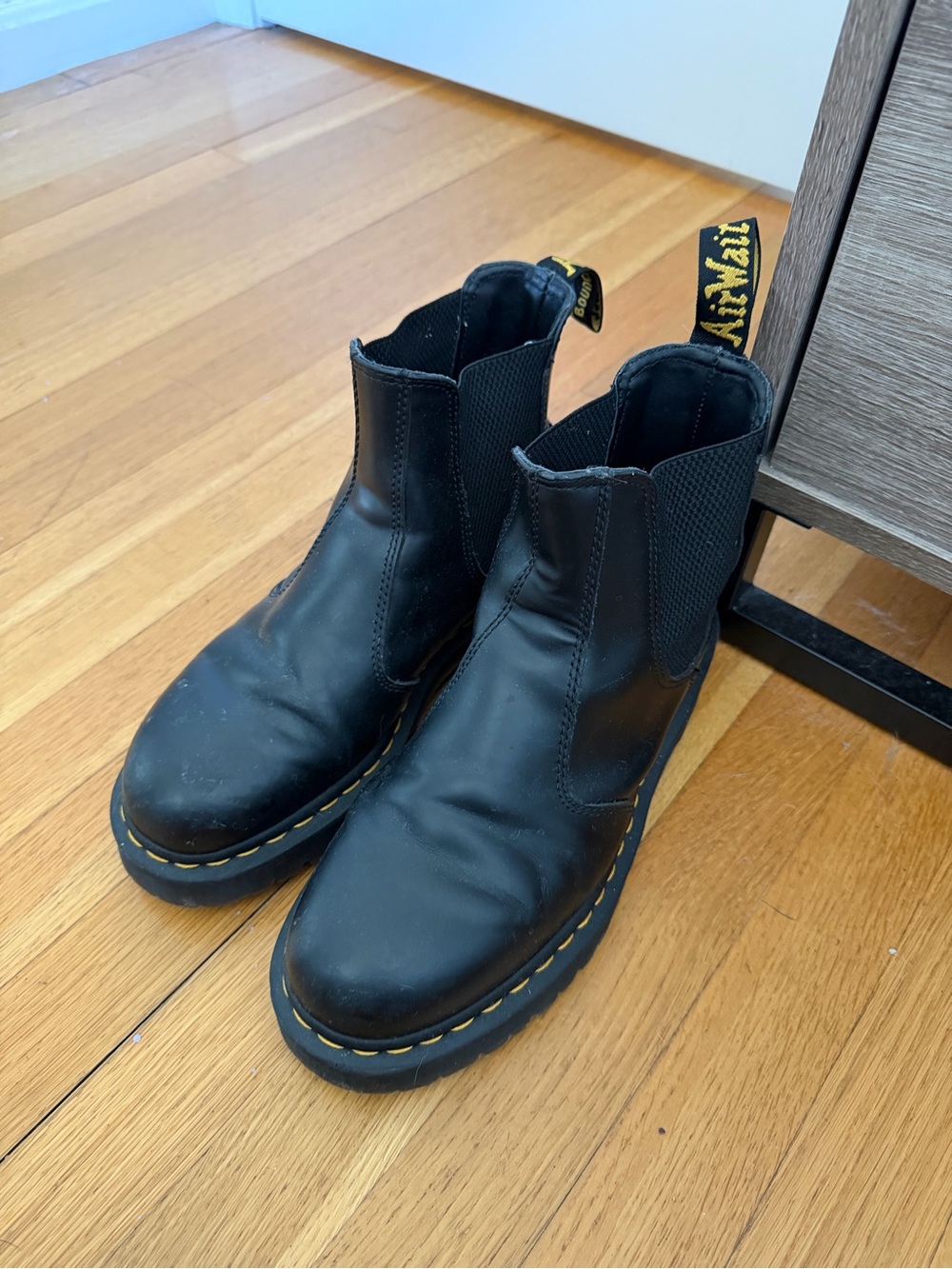 Dr. Martens Black Leather Chukka Boots with Yellow Stitching